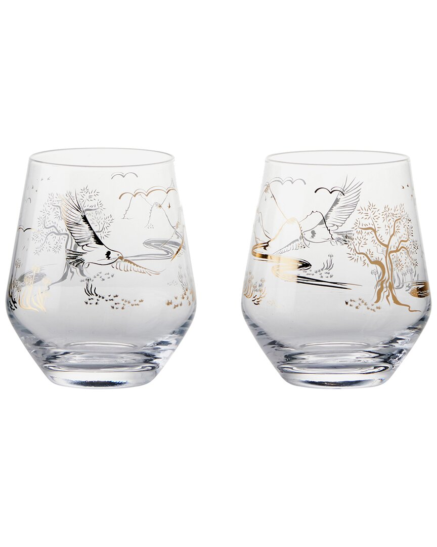 Anton Studio Designs Set Of 2 Skye Dof Tumblers/stemless Wine Glasses In Gold