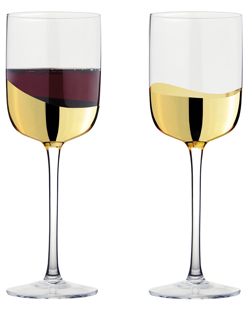 Anton Studio Designs Set Of 2 Wave Wine Glasses In Gold