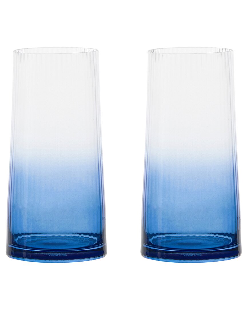 Anton Studio Designs Set Of 2 Empire Blue Highball Tumblers In Blue