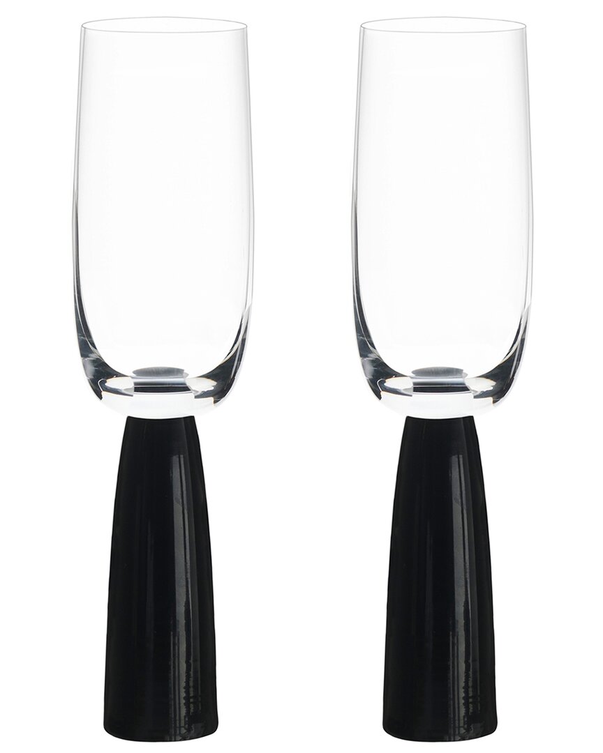 Anton Studio Designs Set Of 2 Oslo Champagne Flutes In Black