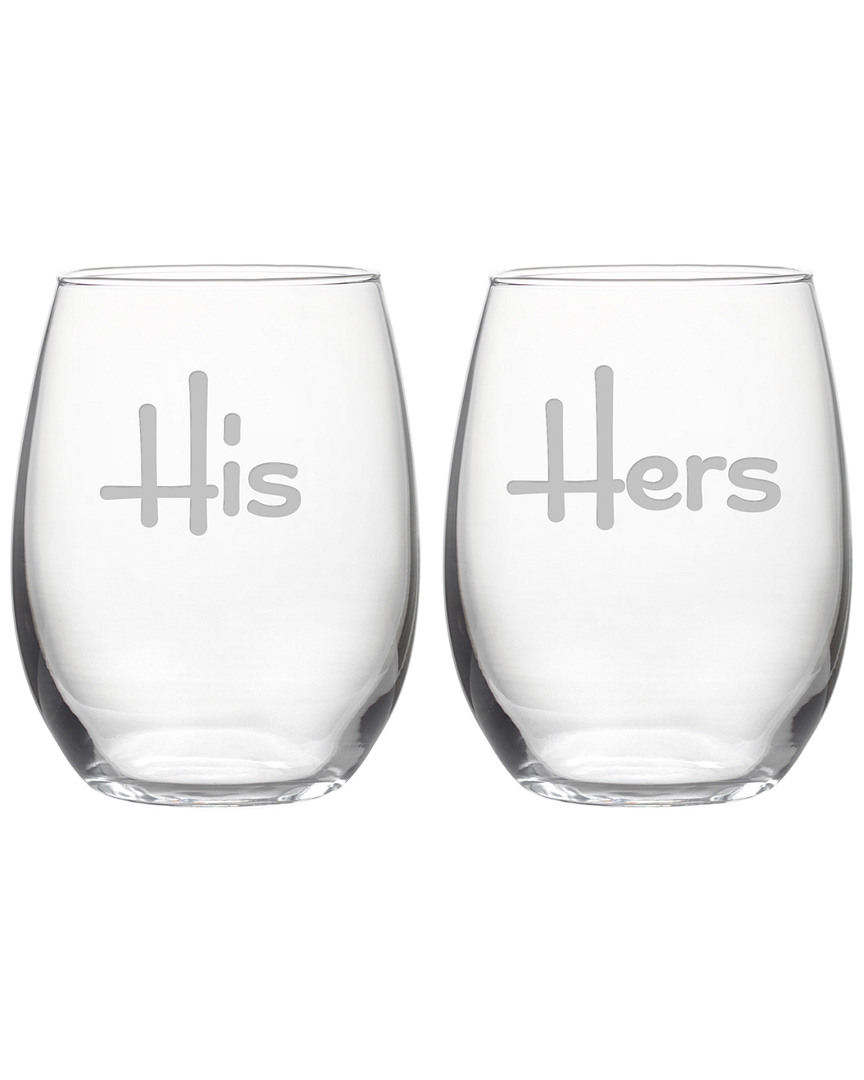 Susquehanna Glass Set Of 2 His & Hers Stemless Wine Glasses