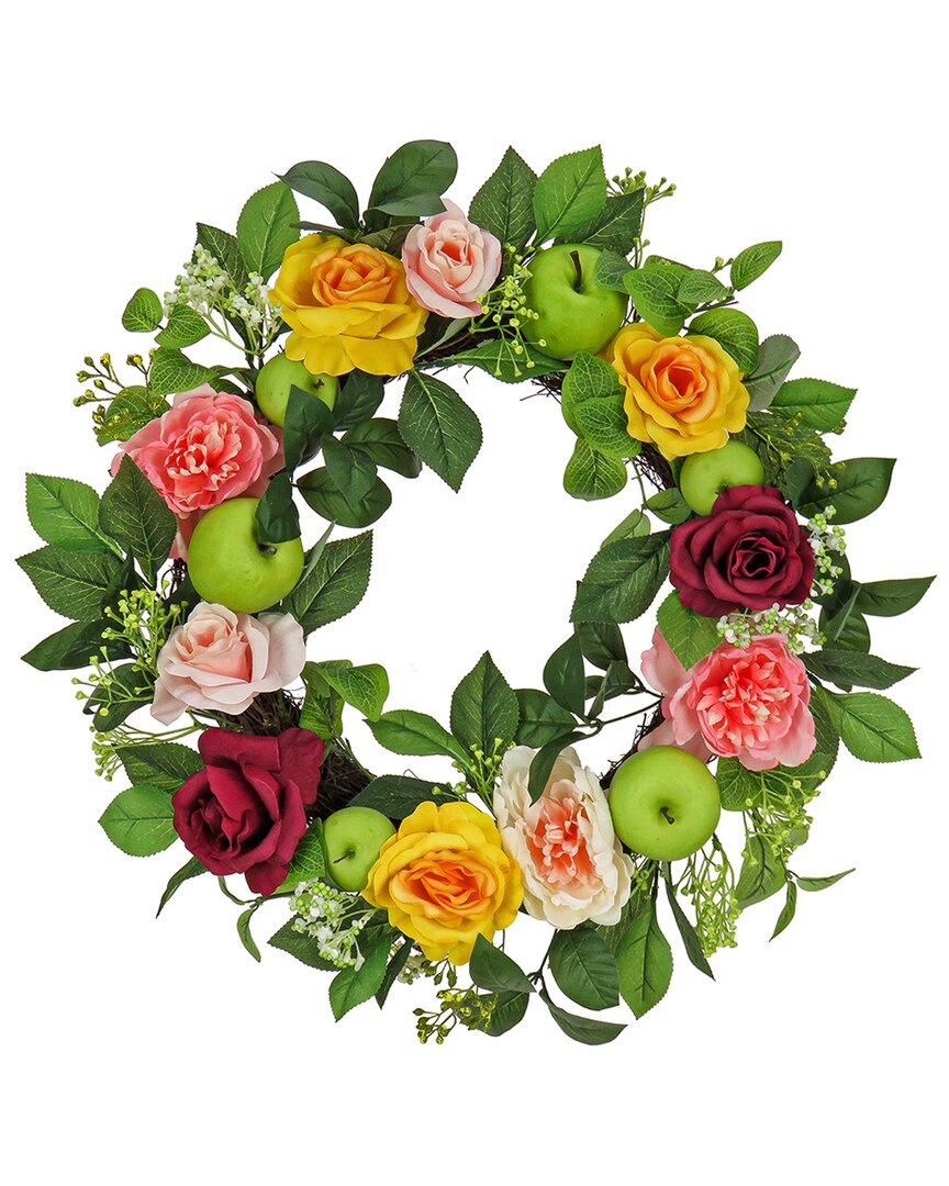 National Tree Company Rose, Peony & Apple Wreath In Pink