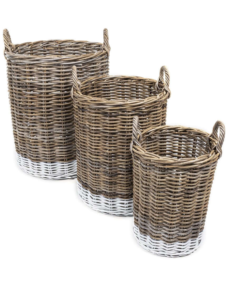 HAPPIMESS HAPPIMESS SET OF 3 TERNION COTTAGE HAND-WOVEN RATTAN NESTING BASKETS WITH HANDLES 