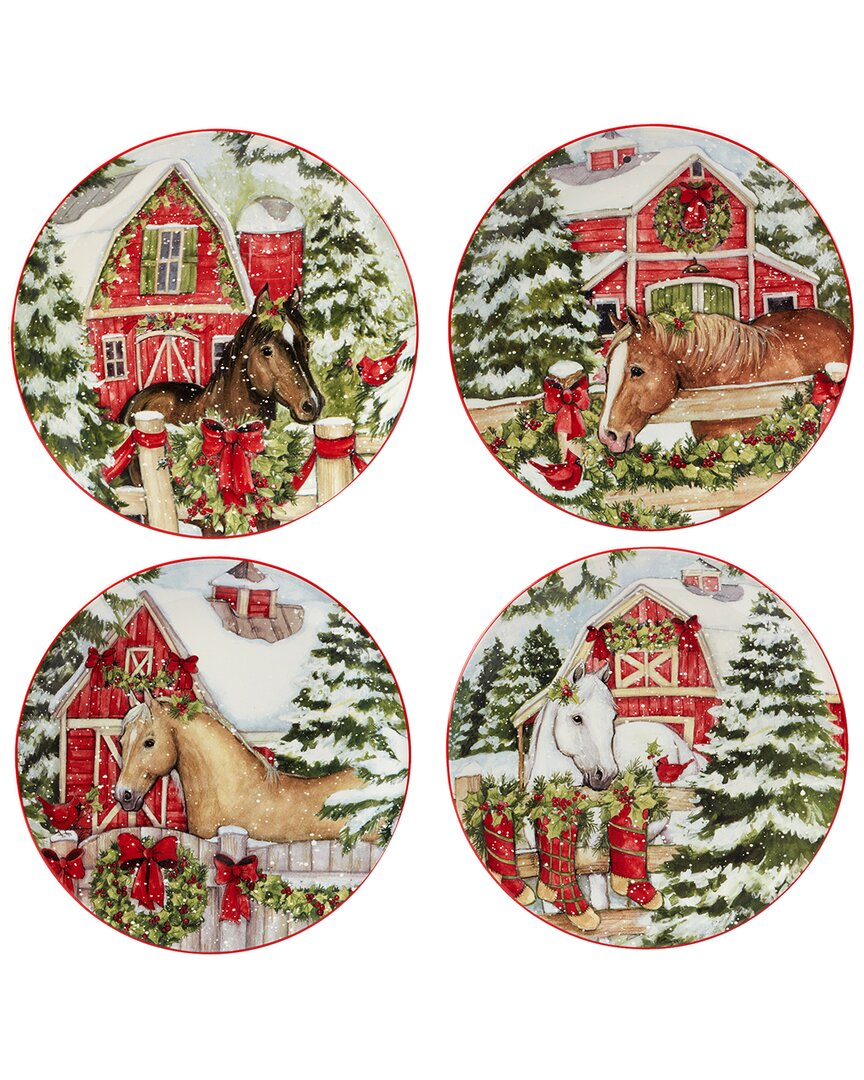 Certified International Homestead Christmas Set Of 4 Dessert Plates In Multi
