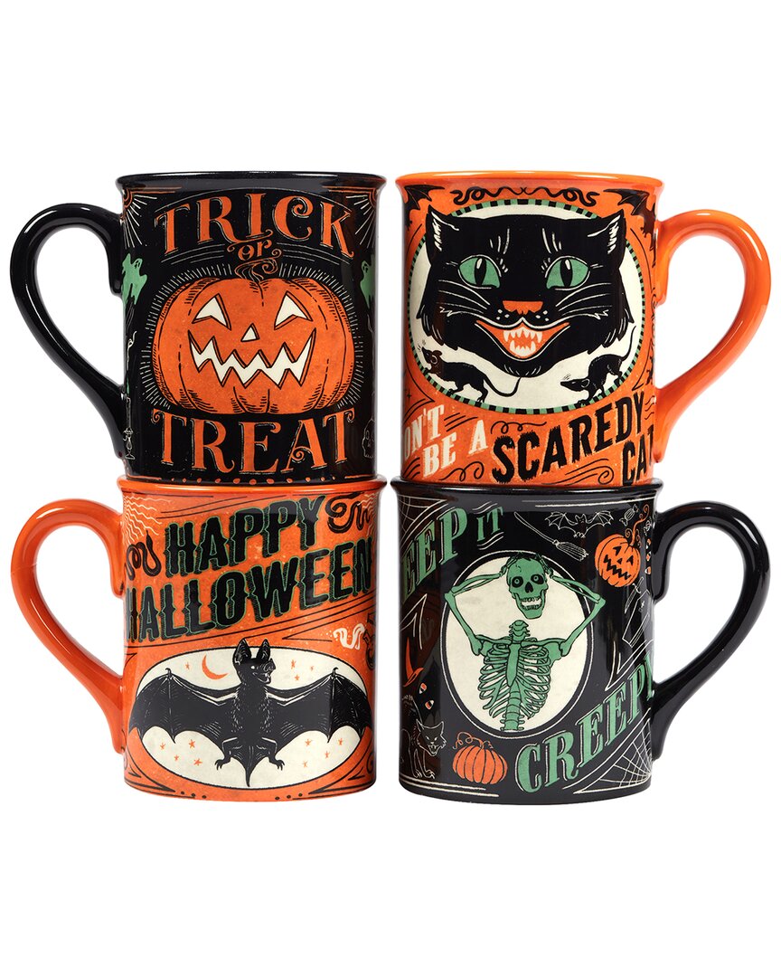 Certified International Scaredy Cat Set Of Four 18oz Mugs In Multicolor