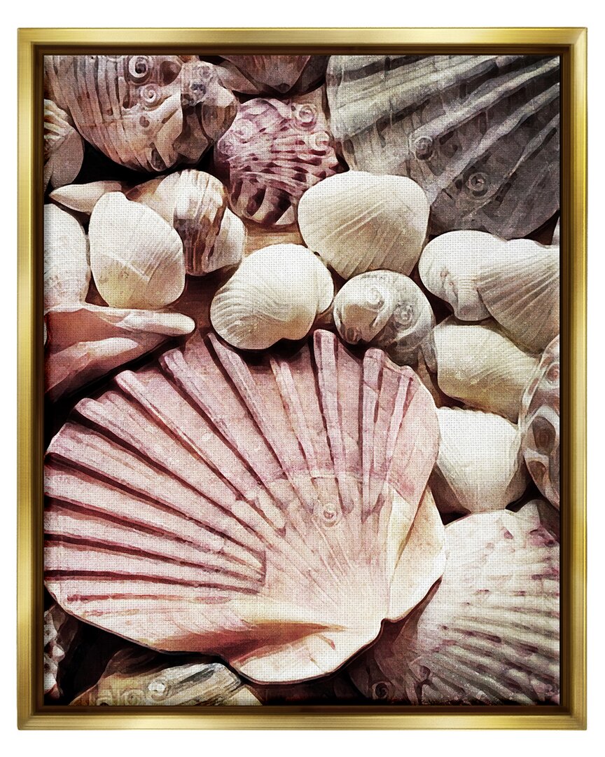 Stupell Stacked Coastal Seashells Framed Floater Canvas Wall Art By Ashley Aldridge
