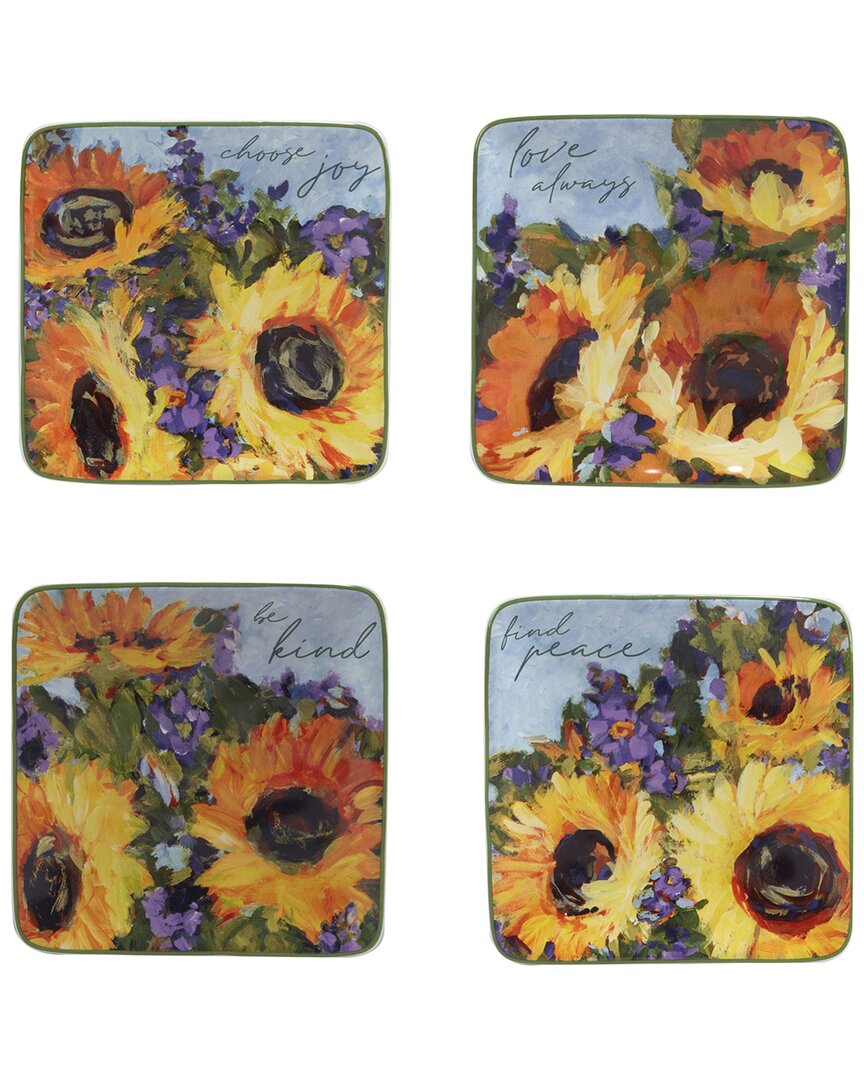 Certified International Sunflower Bouquet Canape Plates (set Of 4)