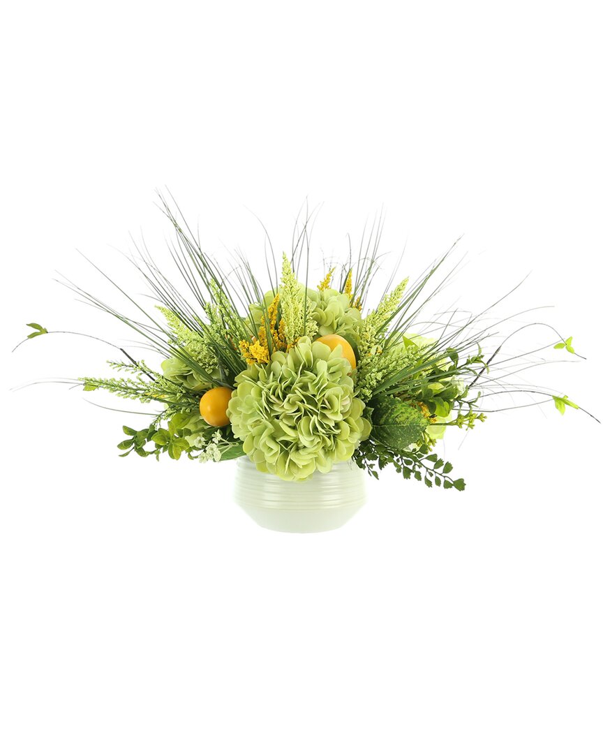 Creative Displays Hydrangeas & Heather Arrangement With Lemons In Green
