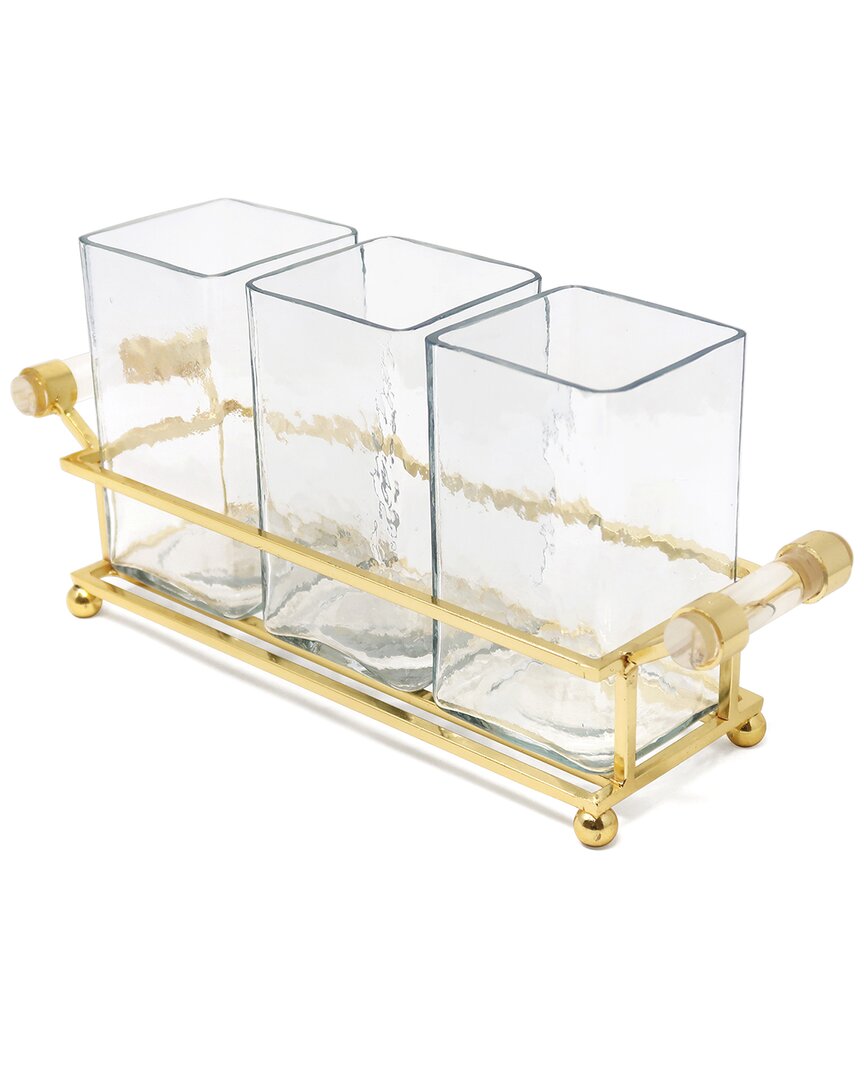 Vivience Cutlery Holder With Frame & Handles In Gold