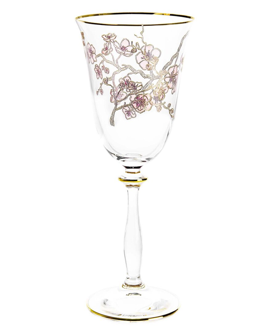 Vivience Set Of 4 8.75 oz Floral Design Water Glasses In Gold