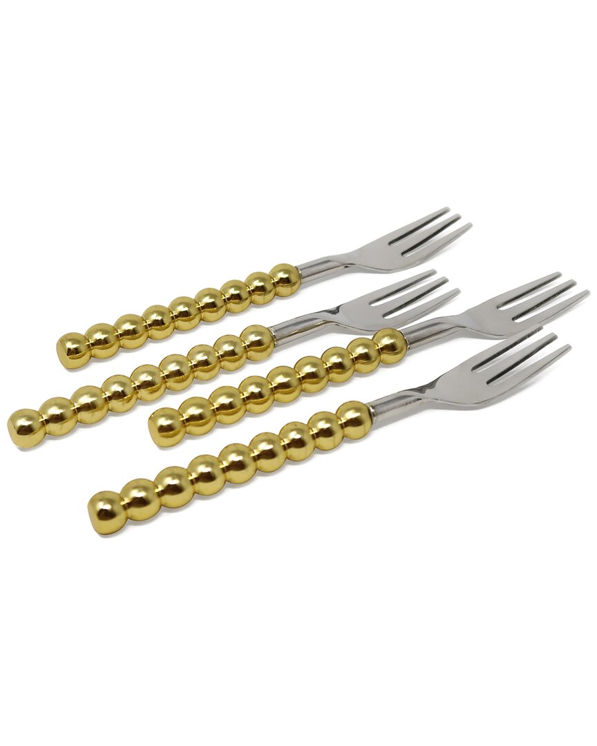 Vivience Set Of 4 Beaded Dessert Spoons/forks In Silver