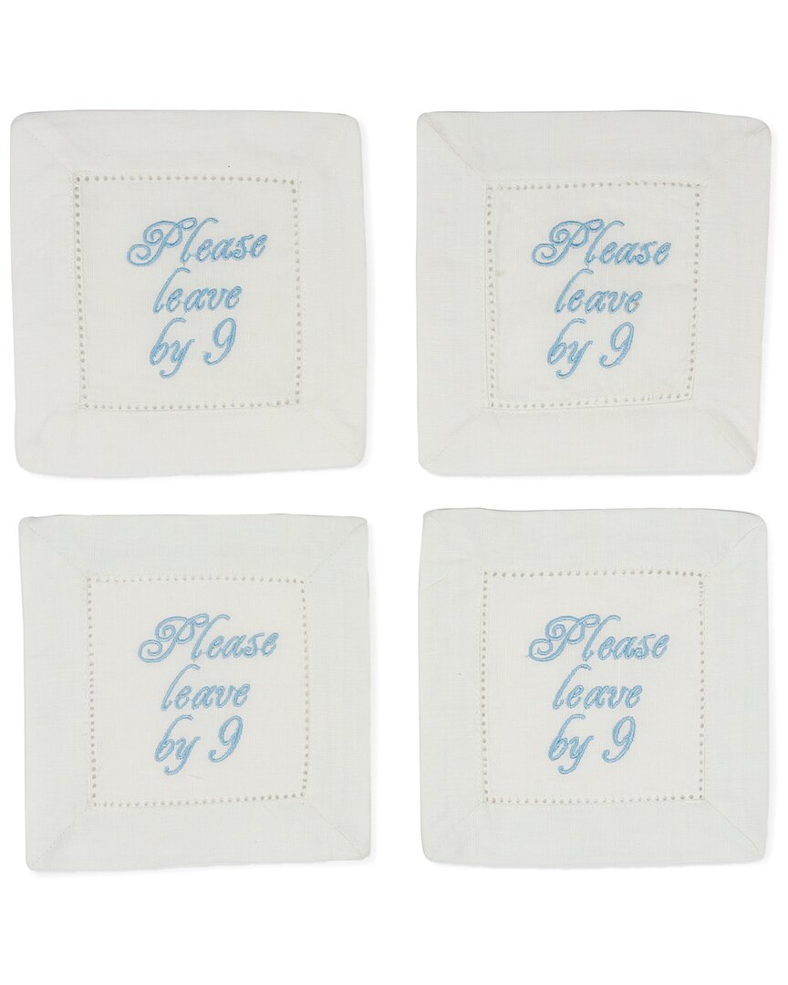 Tiramisu Set Of 4 Bye-bye At Nine Embroidered Cocktail Napkins In Blue