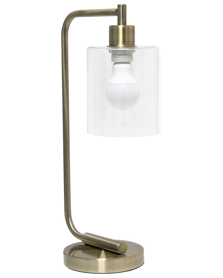 Lalia Home 18.8in Industrial Bronson Lantern Desk Table Lamp With Usb Port, Glass Shade & Led Bulb