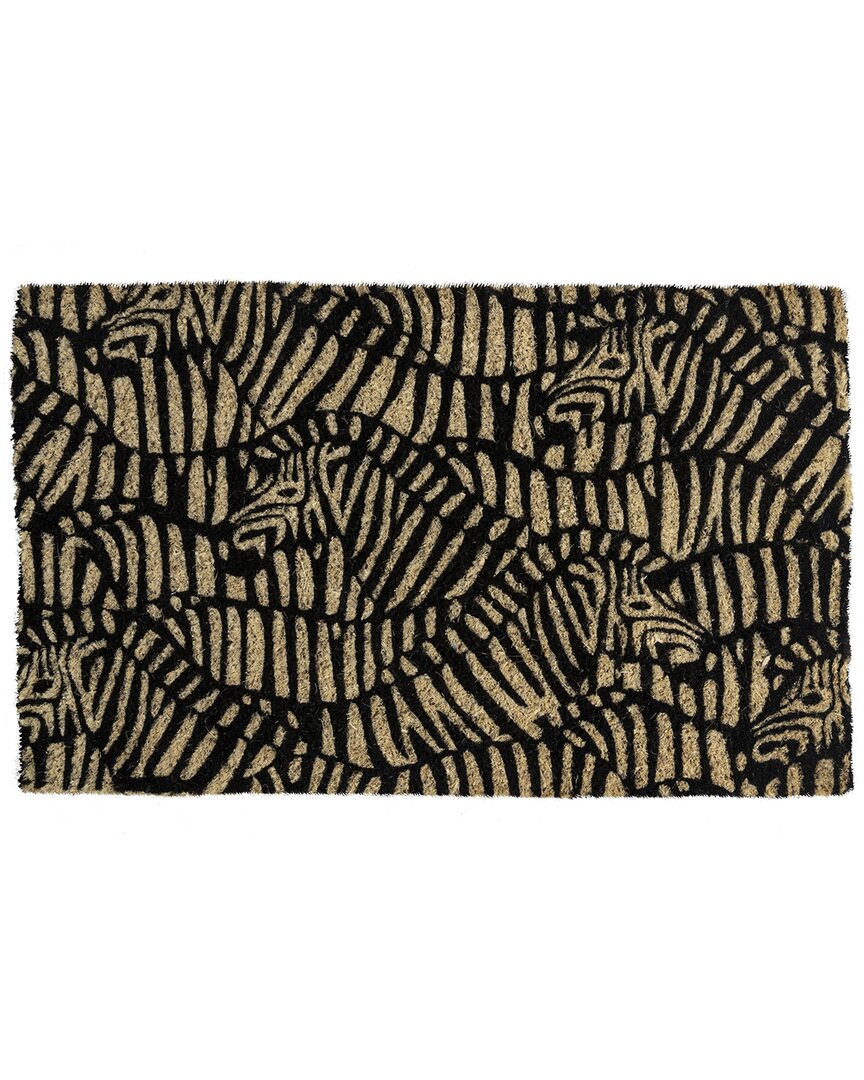 Entryways Zebra Herd Handwoven Coconut Fiber Doormat In Black