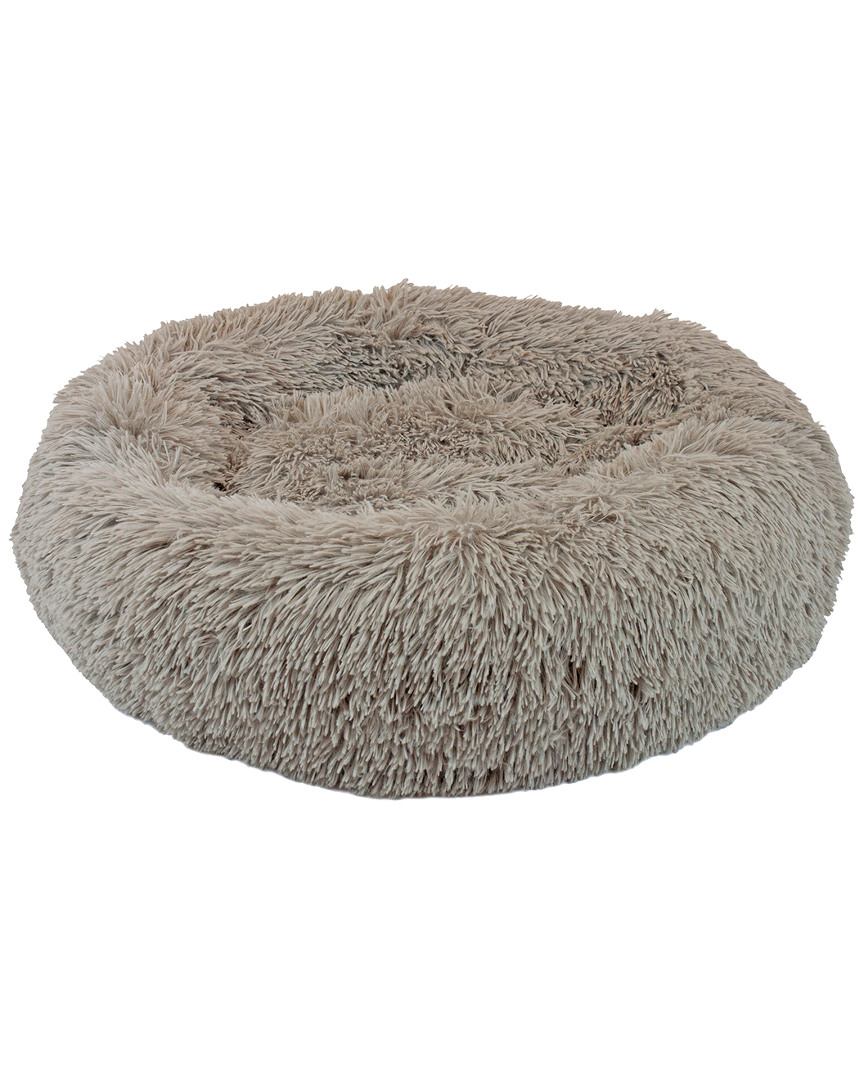 Precious Tails Super Lux Large Fur Donut Pet Bed In Taupe