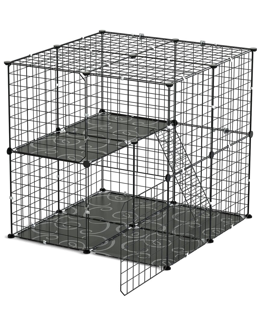 Fresh Fab Finds 2-tier Cat Cage With Detachable Crate & Ladder In Black