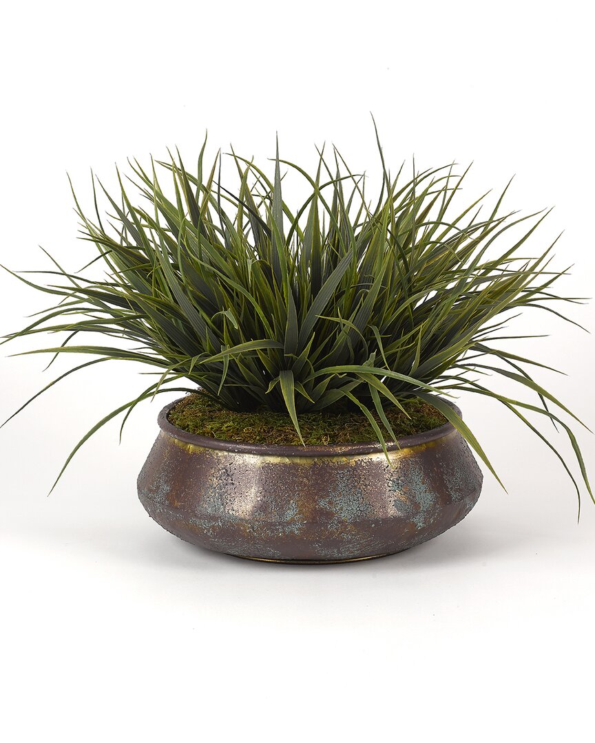D&w Silks , Inc Green Wild Grass In Aged Copper Bowl