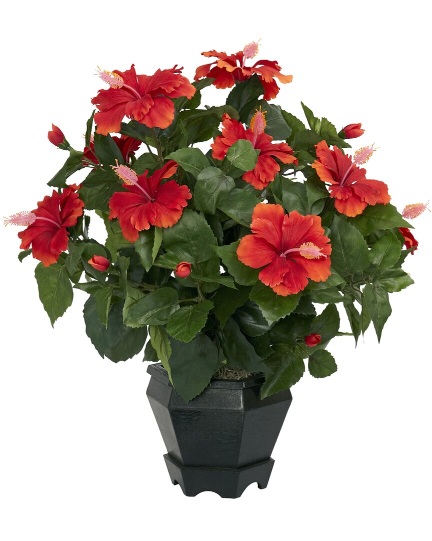 NEARLY NATURAL NEARLY NATURAL HIBISCUS WITH BLACK HEXAGON VASE SILK PLANT