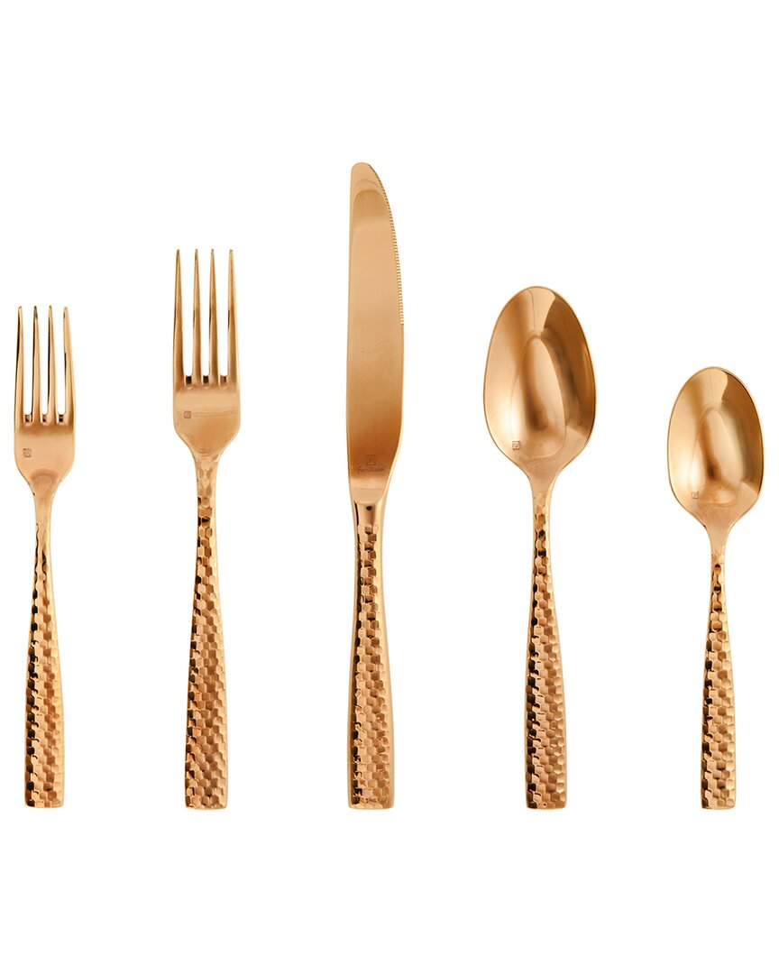 Shop Fortessa Lucca Faceted 18/10 Rose Stainless Steel 5pc Flatware Set In Gold