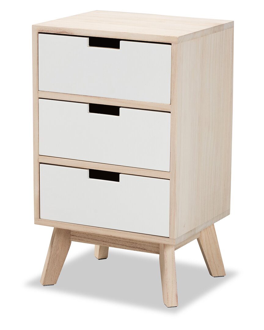 Baxton Studio Halian Mid-century Modern Light Brown 3-drawer Nightstand In White
