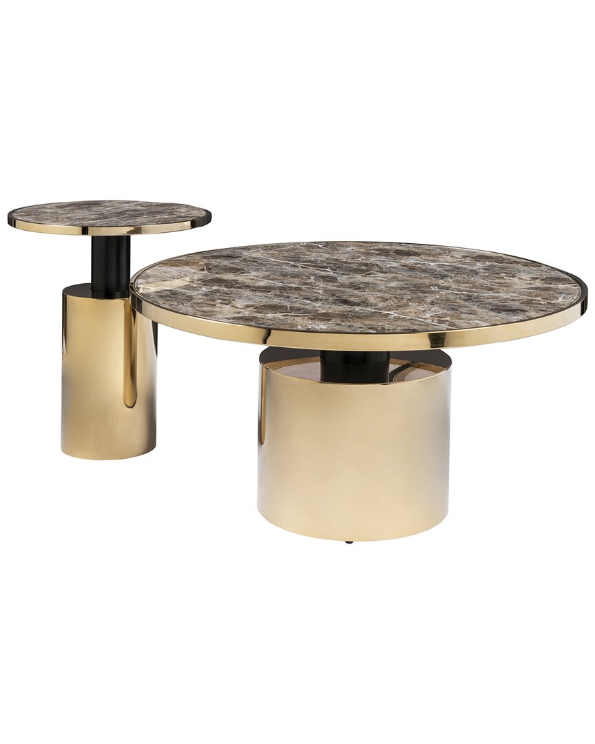 Statements By J Set Of 2 Taylor Faux Marble Top Coffee Table Set In Gold