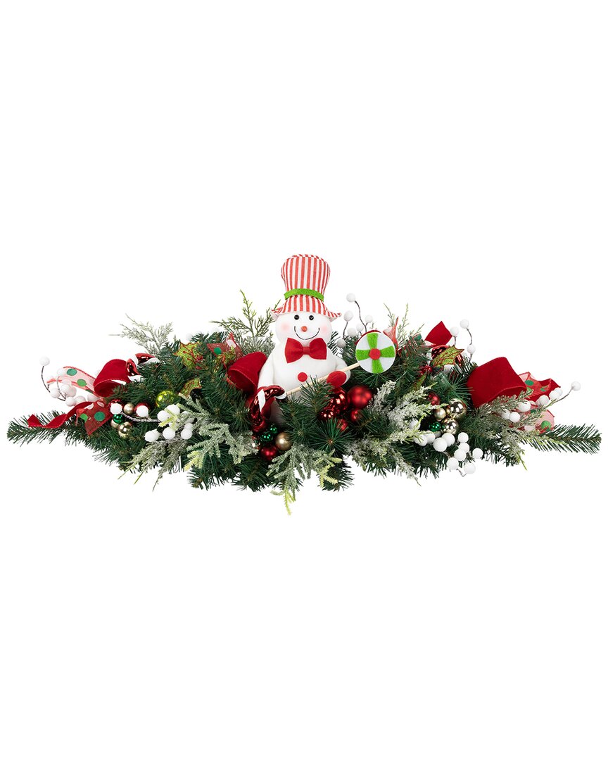 Northlight Candy Cane Snowman & Ornaments Christmas Swag In Green