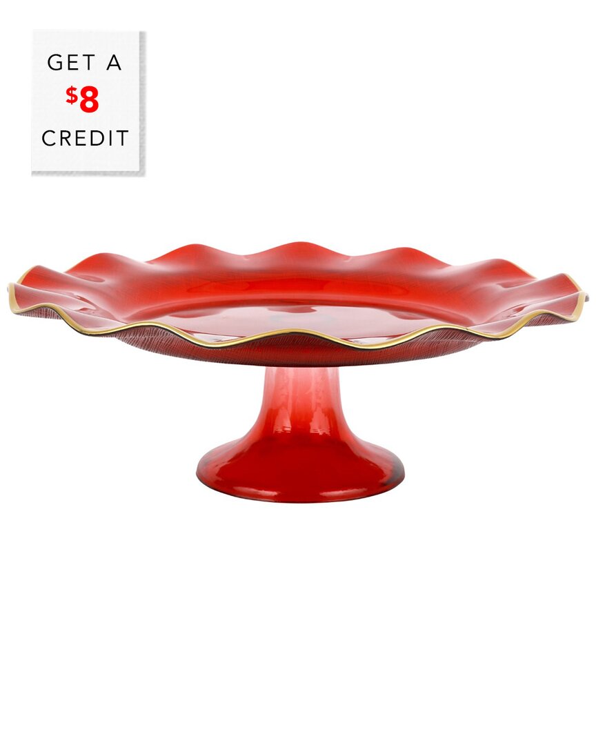 Vietri Holiday Glass Cake Stand In Red