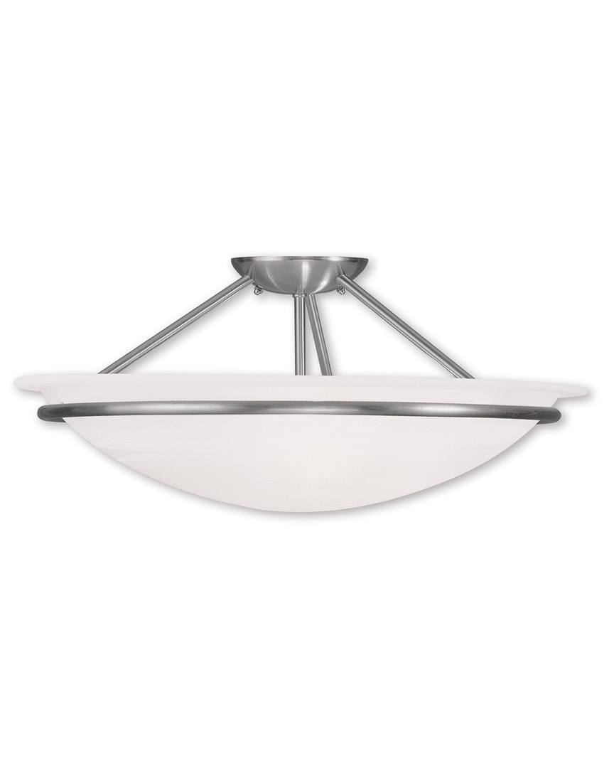 Livex Lighting Livex Newburgh 3-light Brushed Nickel Ceiling Mount In White