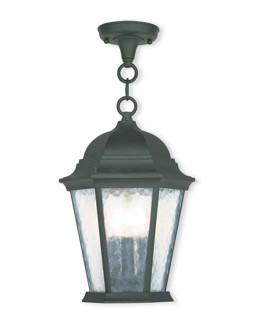 Livex Lighting Livex Hamilton 3-light Textured Black Chain Lantern In Green