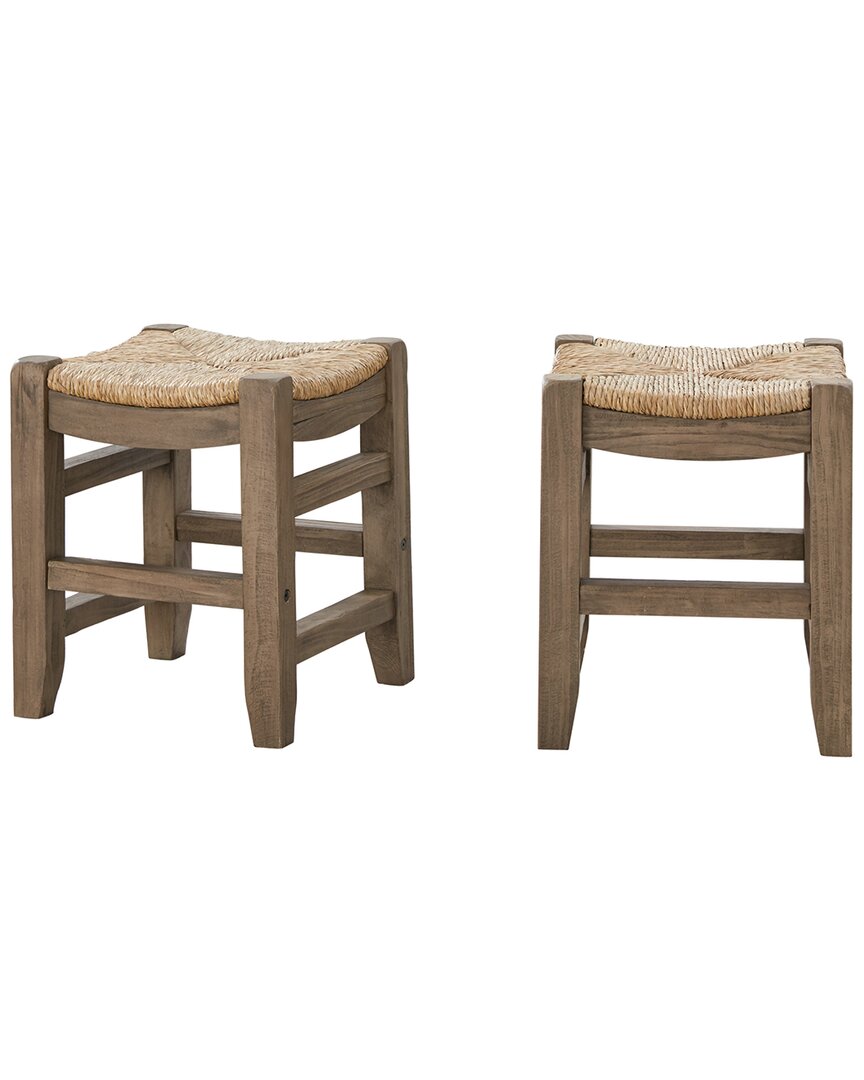 Alaterre Newport Set Of Two 18inh Wood Stools With Rush Seats
