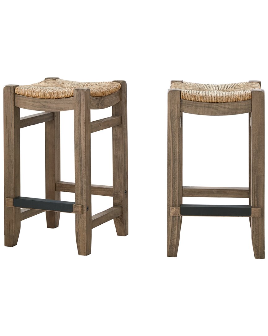 Alaterre Newport Set Of Two 26inh Wood Counter Height Stools With Rush Seats