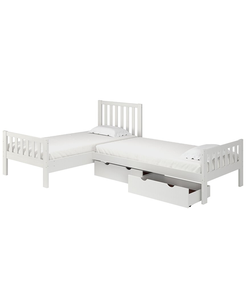 Alaterre Aurora Corner L-shaped Twin Wood Bed Set With Storage Drawers