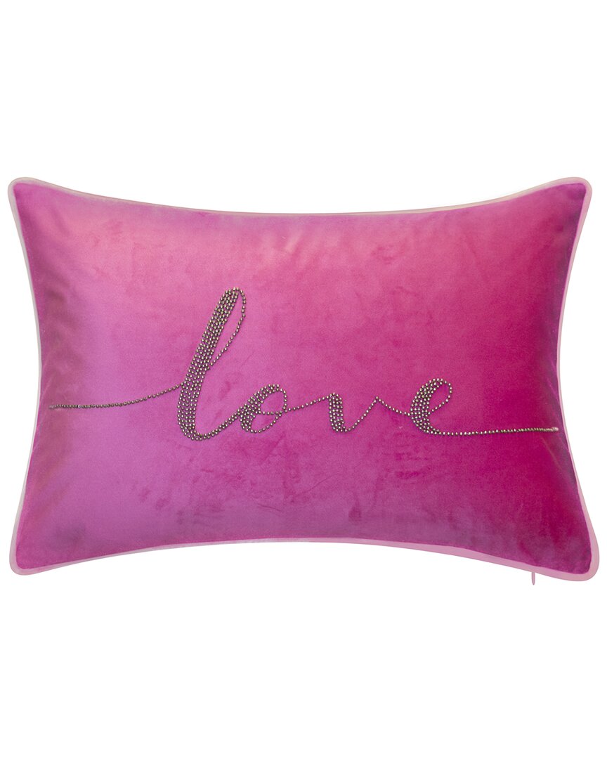 Edie Home Celebrations Beaded Love Decorative Pillow In Fuchsia