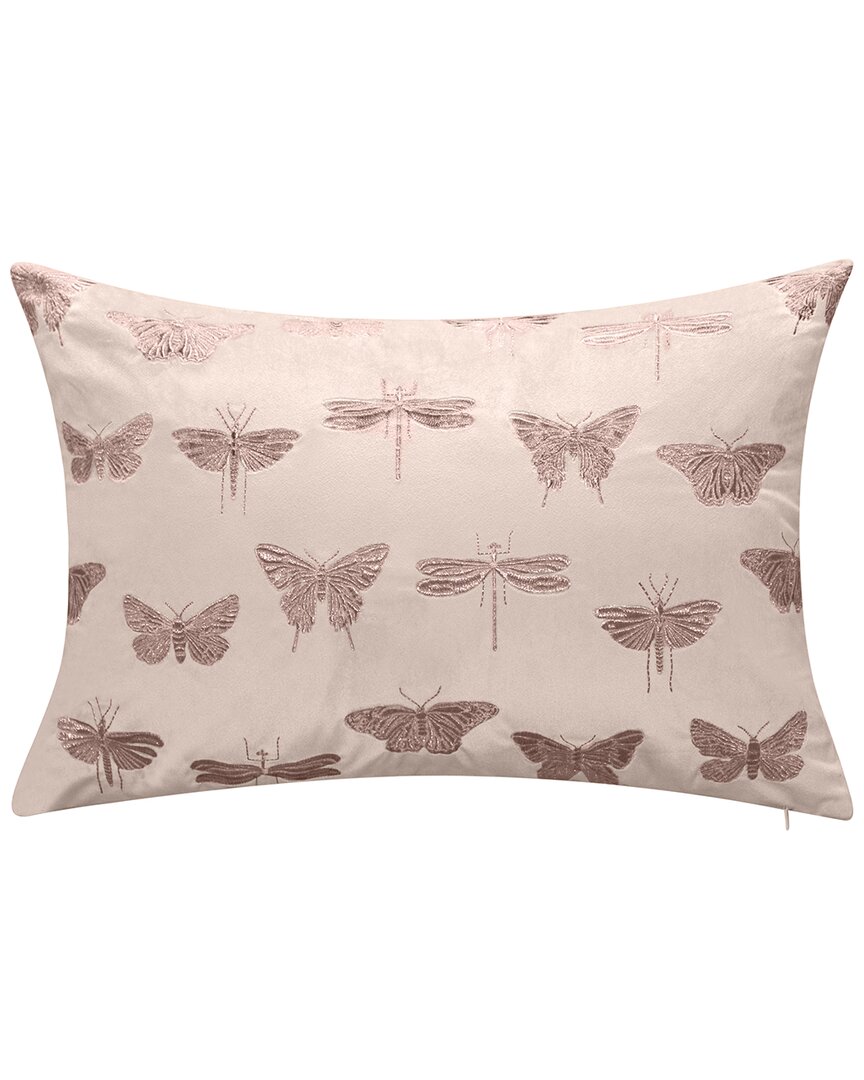 Edie Home Embroidered Butterflies And Moths / Zippered Shell Decorative Pillow In Blush