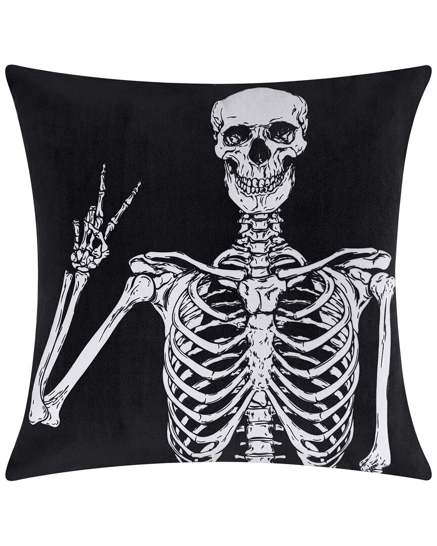 Edie Home Edie@home Halloween Velvet Peace Skeleton Decorative Pillow In Black