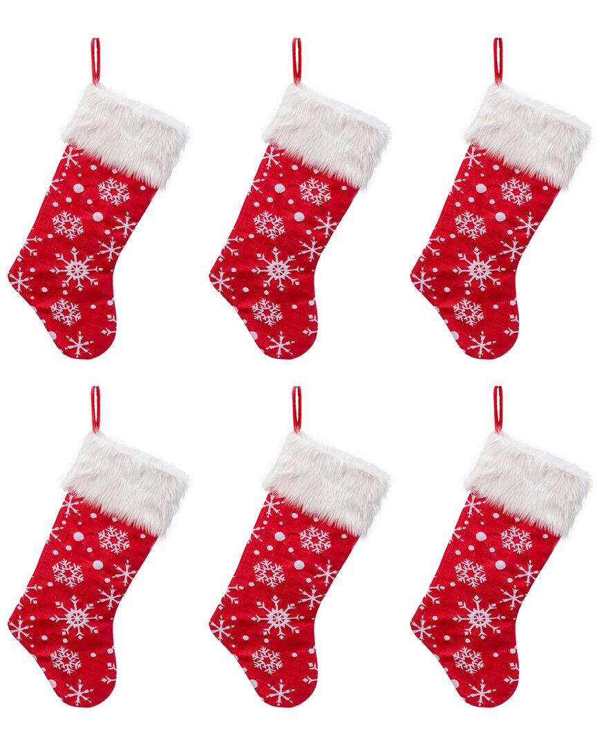 Gerson International Set Of Six 18in Snowflake Stockings In Red