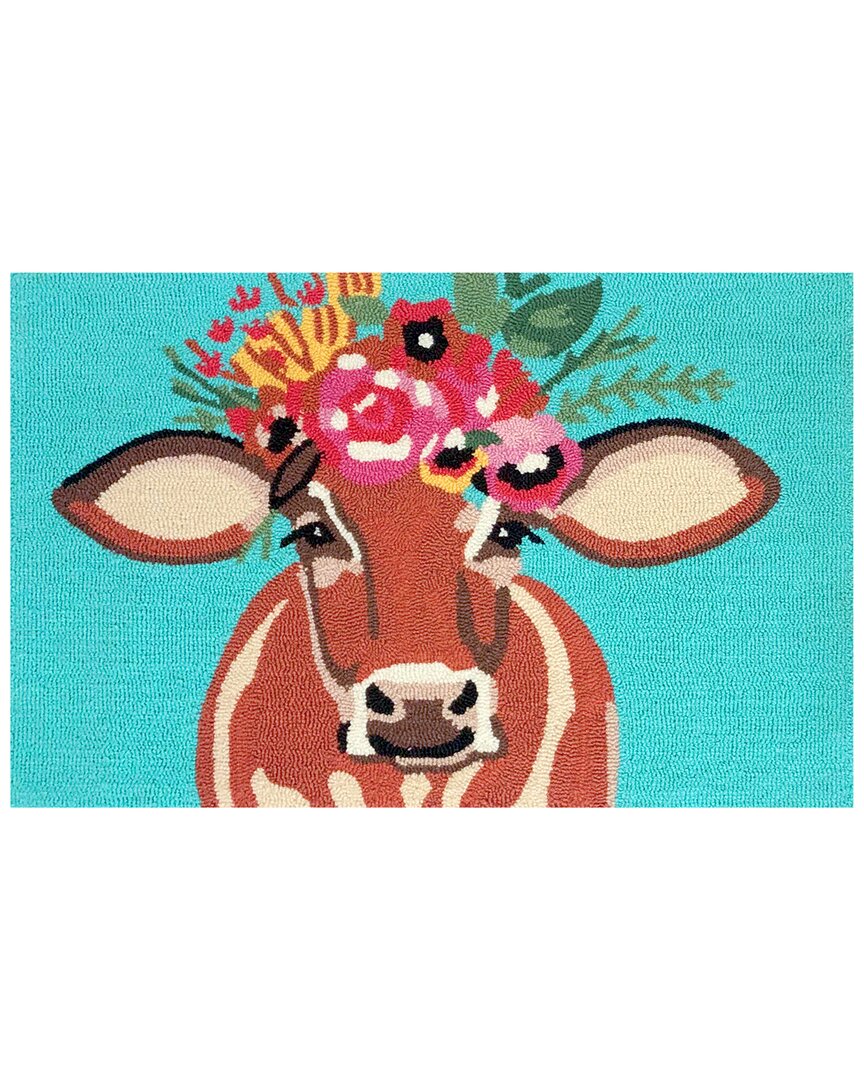 The Rug Market Betsy Floral Cow 30x48in Doormat In Turquoise
