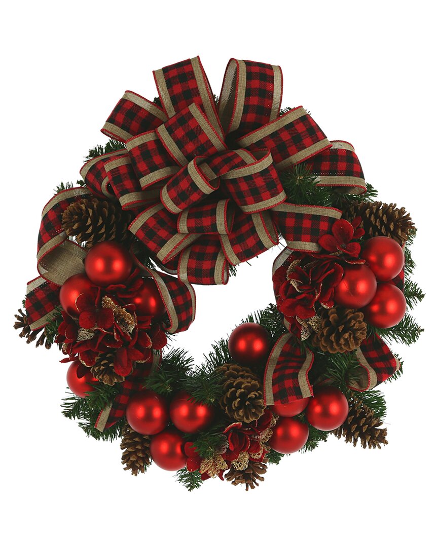 Creative Displays 24in Christmas Wreath With Farmhouse Bow In Red