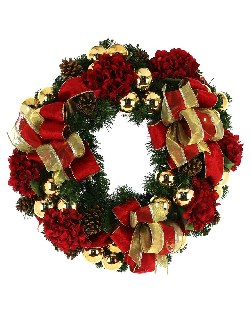 Creative Displays 26in Christmas Wreath With Hydrangeas & Ornaments In Red