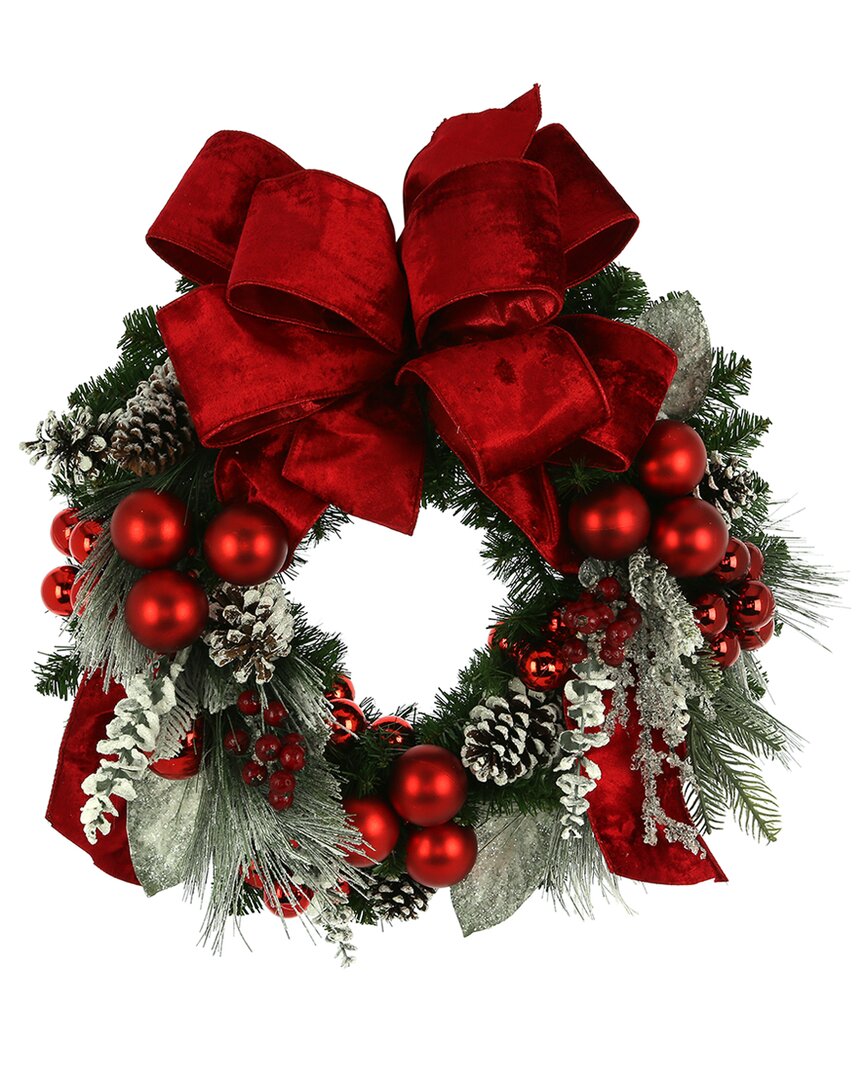 Creative Displays 28in Flocked Berry Christmas Wreath With Large Bow In White