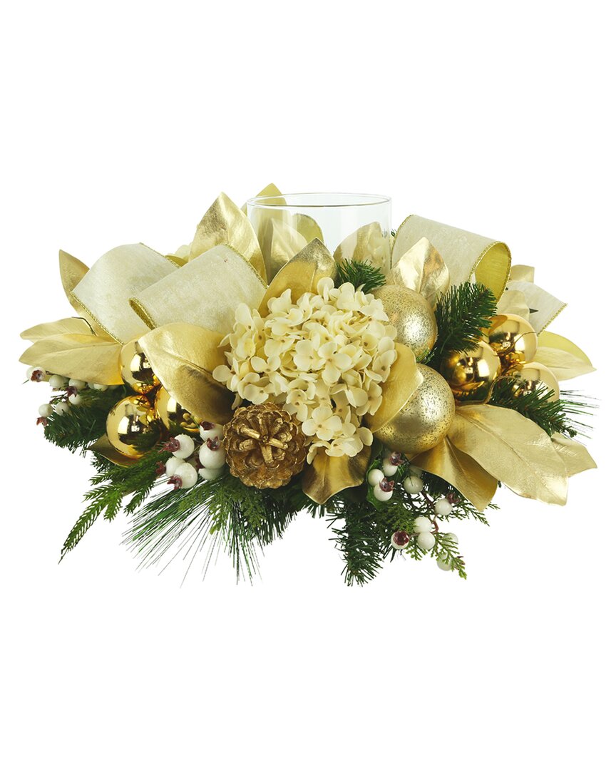 Creative Displays Christmas Centerpiece With Magnolia Leaves & Hydrangeas In Cream