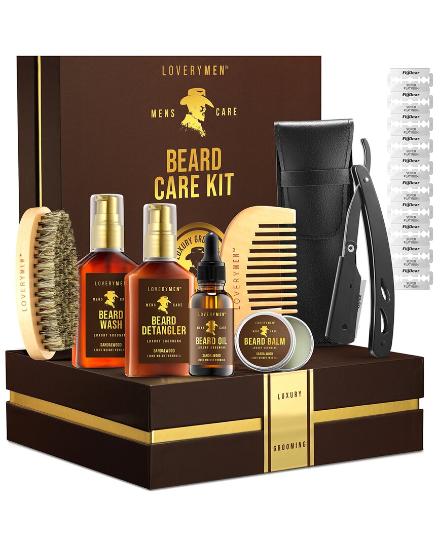 Lovery 13pc Beard Care Kit – Ultimate Grooming Set In Brown