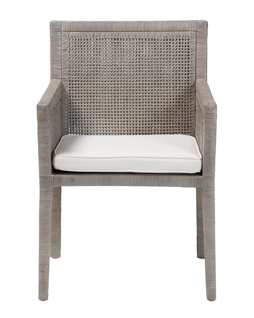 Baxton Studio Karis Rattan Dining Chair With Cushion In Gray