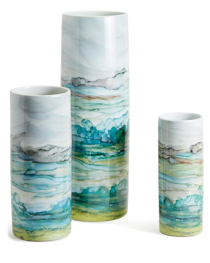 Two's Company Set Of 3 Aqua Tall Cylinder Vases