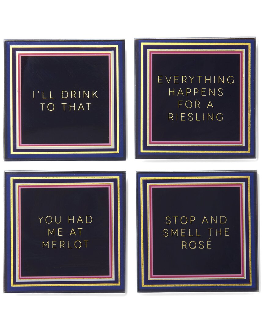 Trina Turk Blue Set Of 4 Glass Coaster Set