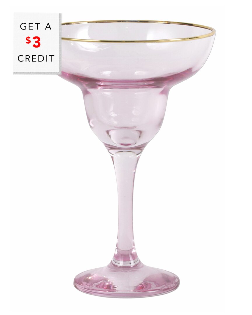 Vietri Viva By  Rainbow Pink Margarita Glass With $3 Credit