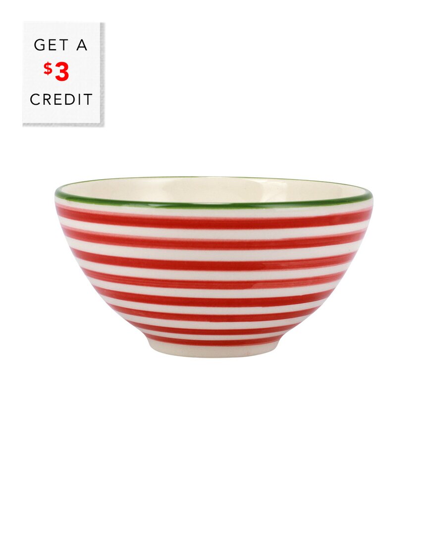 VIETRI DNU UNPROFITABLE VIVA BY VIETRI MISTLETOE STRIPE DIPPING BOWL WITH $3 CREDIT