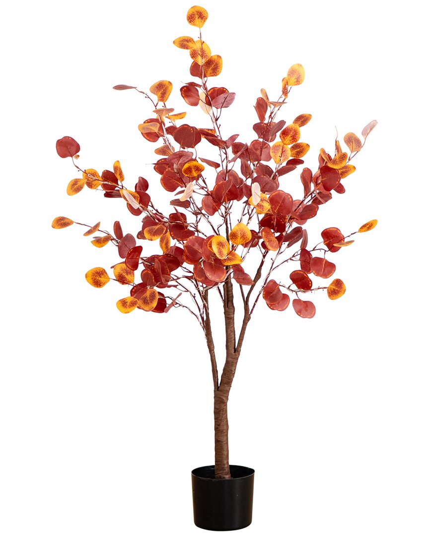 Nearly Natural 4ft. Pre-lit Autumn Eucalyptus Artificial Fall Tre In Orange