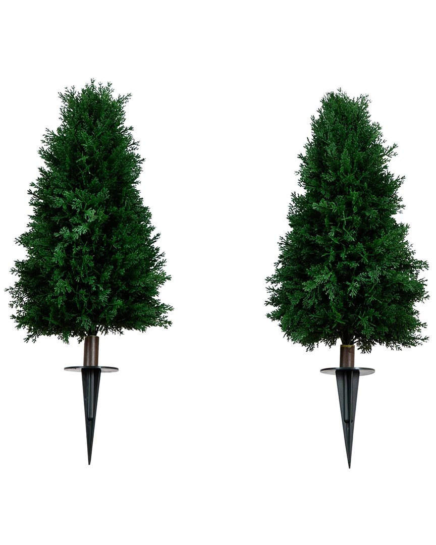 NEARLY NATURAL NEARLY NATURAL SET OF 2 2.5FT UV-RESISTANT ARTIFICIAL CEDAR PLANT WITH  INTEGRATED GROUND STAKE (IND 