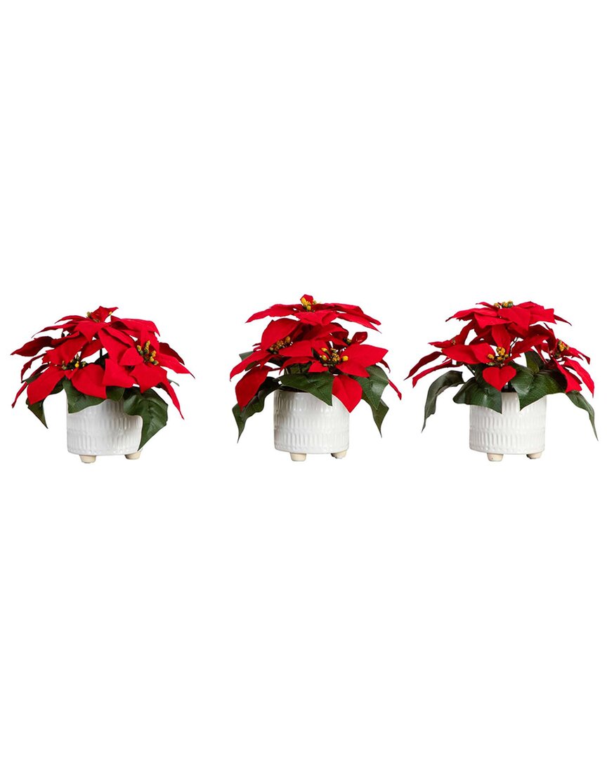 Nearly Natural 9in. Artificial Poinsettia Arrangements In White C